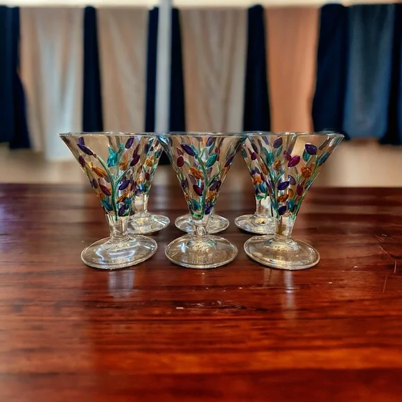 Set of 6 Laurus liquor glasses - hand painted Italian glass - Picture 1 of 6
